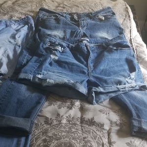 2 pairs of jeans and 1 pair of shorts